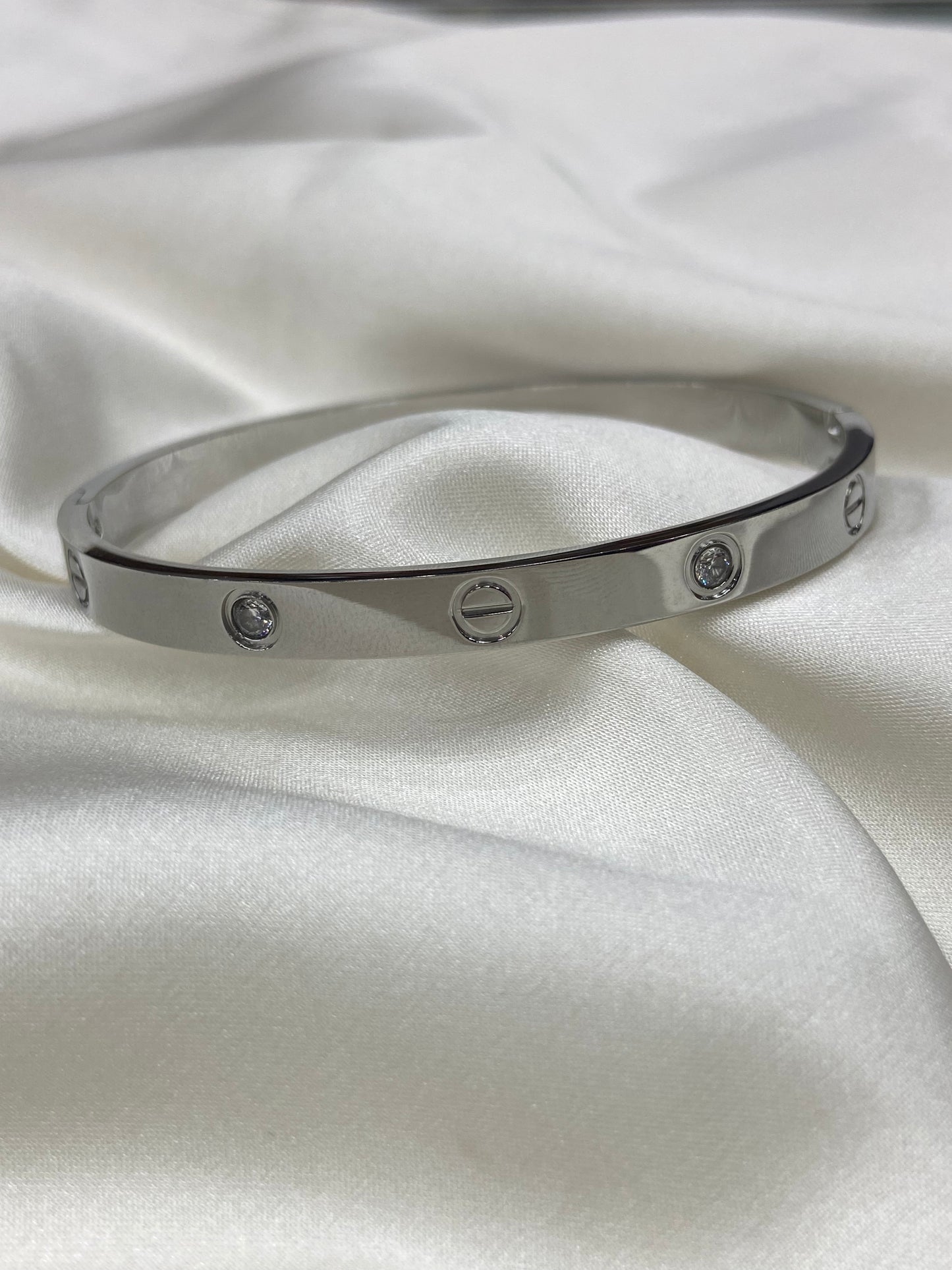 Silver Carti CZ Stainless Steel Bangle