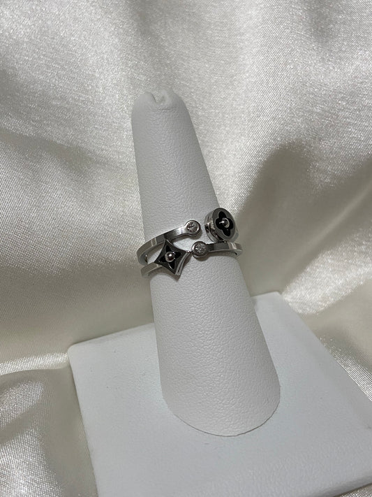 Silver L V Stainless Steel Ring