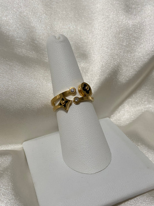 Gold L V Stainless Steel Ring