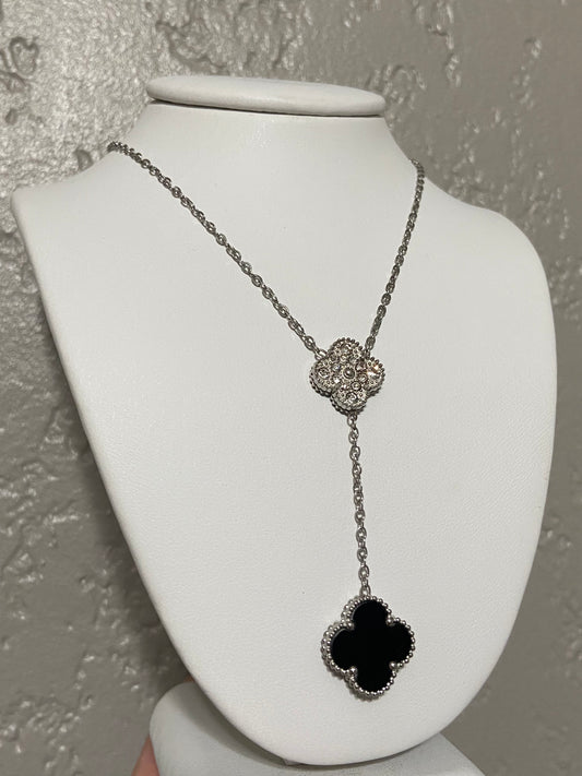 Black & Silver Clovers Stainless Steel Necklace