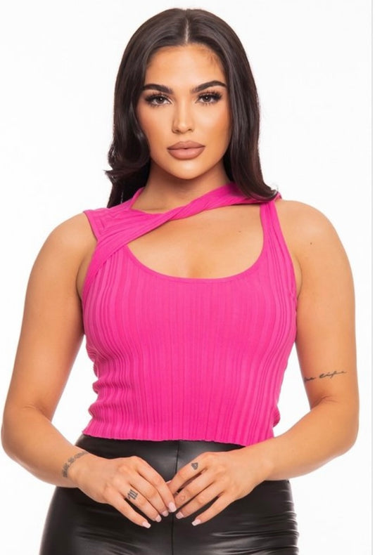 LAST CHANCE - Pink Ribbed Cut Out Top