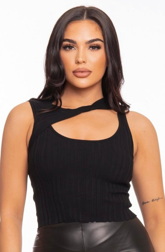 LAST CHANCE - Black Ribbed Cut Out Top