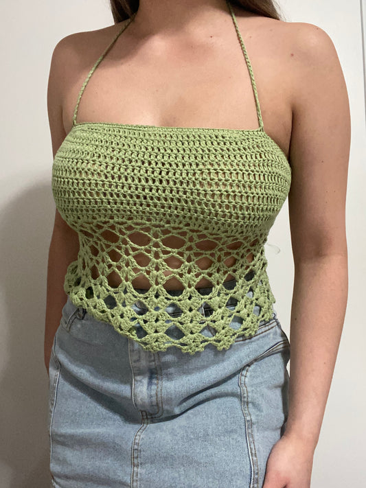 Green Crotchet Halter Top